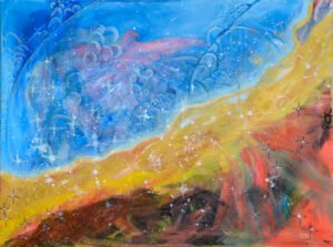 Cosmos, acrylic and felt on canvas, 60x80cm