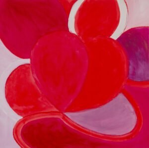 Red Pebbles, acrylic and oily chalk on canvas, 80x80cm