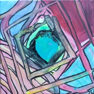 Nebula II, acrylic and adhesive paper on canvas, 20x20cm