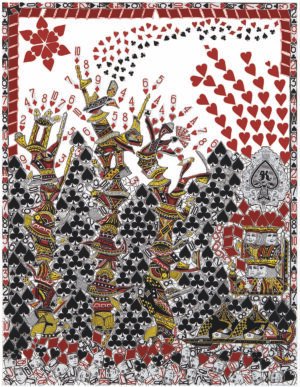 Châteaux de Cartes - série complètes de 12 œuvres dont 1 triptyque, numérotée et signée, sur papier fine art Hahnemühle 290 gr - 21x29,7 cm (x14)