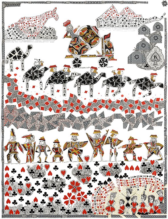 Châteaux de Cartes - série complètes de 12 œuvres dont 1 triptyque, numérotée et signée, sur papier fine art Hahnemühle 290 gr - 21x29,7 cm (x14)