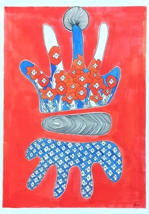 Blue Flowers Hand Art Print, A3 (29.7x42cm)