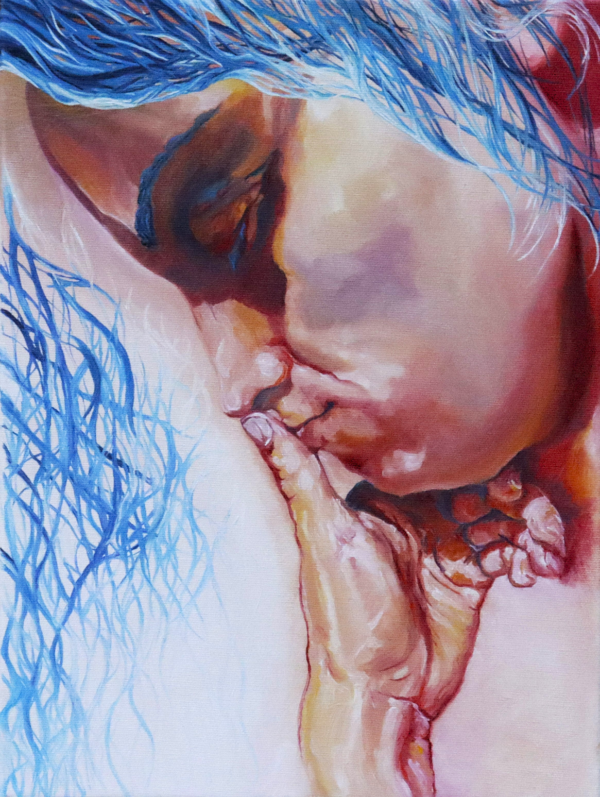 Thinker explore un moment de calme et d’introspection. Grâce à un travail expressif de la matière et à des contrastes de couleurs subtils, l’œuvre crée une connexion personnelle et intime avec le regardeur.